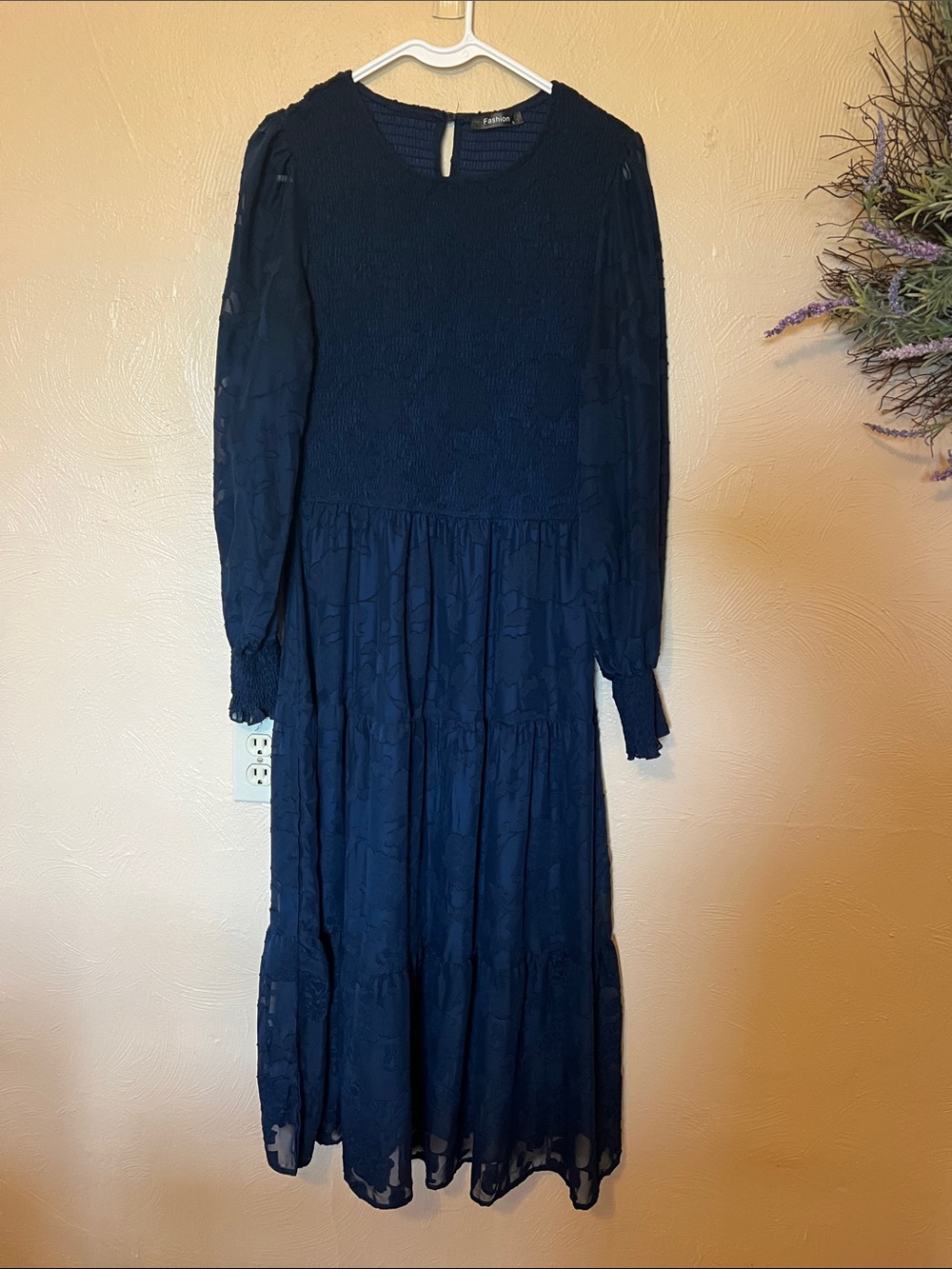 Long Sleeve Navy Tiered Maxi Dress -  Elegant Women's Dress